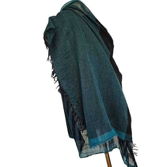 Y&D XL Cotton Blend Scarf Wrap Oblong Teal Black Stripe 2 Sided 34 X 80 in NWT - Picture 8 of 8
